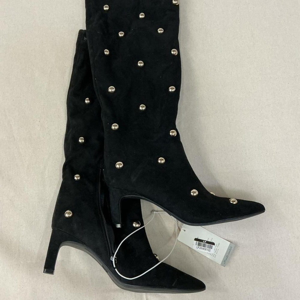 Statement black‎ studded knee-high boots